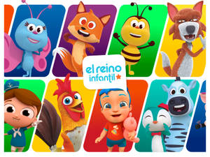 來自 El Reino Infantil 的色彩繽紛卡通角色在網格佈局中微笑。 — 卡通 壁紙