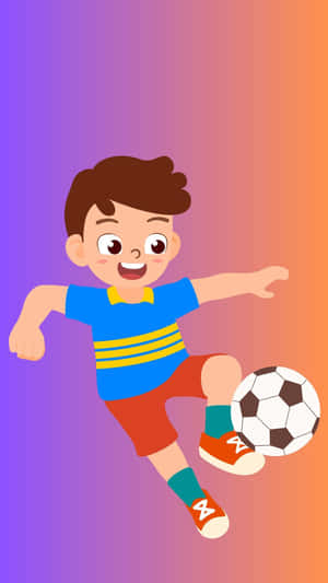 一個微笑的卡通男孩在彩色漸變背景上踢足球。 — 足球 壁紙
