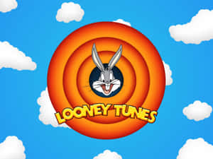 Looney Tunes 標誌中的賓尼兔，帶有橙色螺旋和藍天白雲 — 可愛卡通 壁紙