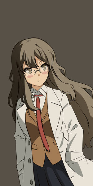 動漫女孩著住實驗室外套同校服，戴住眼鏡向前望。
