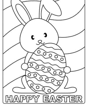 可愛的兔子拿著裝飾過的復活節蛋，帶有 'Happy Easter' 文字。 — 可愛復活節 壁紙