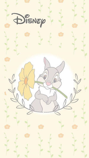 迪士尼兔子在奶油色背景上的花環中拿著黃色花朵 — 唯美花朵動圖 壁紙