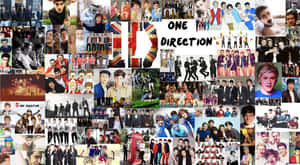 One Direction樂隊照片和粉絲藝術的拼貼，呈現各種姿勢和環境。