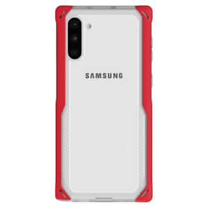 Samsung智能手機上的紅色和白色保護殼。