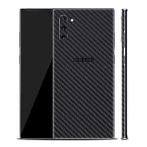 Samsung手機帶碳纖維背部，顯示正面、背面和側面