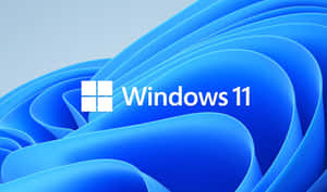 Windows 11 標誌在流動的藍色抽象背景上。
