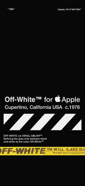 Apple的Off-White品牌，黑色背景上帶有粗體文字和對角線條。