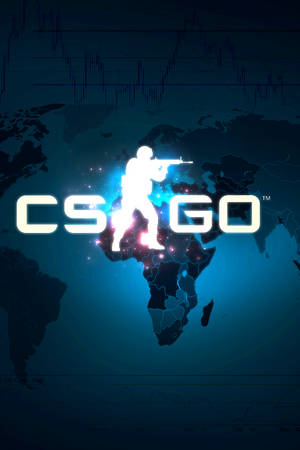 CS:GO標誌，帶有發光玩家剪影，覆蓋在世界地圖和股票圖表上。
