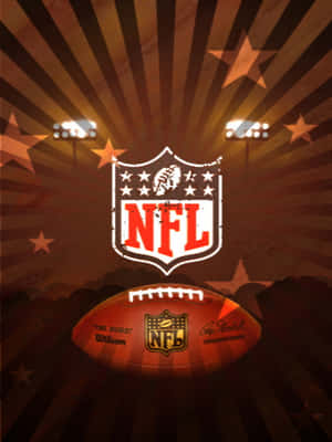 NFL標誌和足球在體育場燈光下，帶有星爆背景。