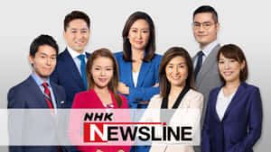 六位NHK新聞線主播穿著商務服裝為節目擺姿勢。