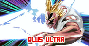 動漫角色大喊 plus ultra，拳頭放射出能量光束。