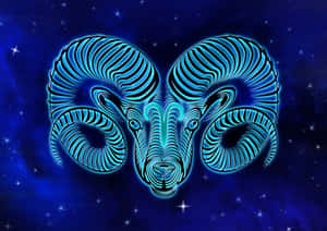 發光藍色星座公羊帶有條紋角，在星空夜空。 — 星座 壁紙