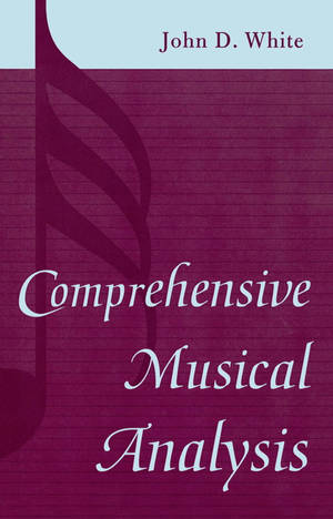 John D White 所著 Comprehensive Musical Analysis 的書封面，帶有紫色間線紙和音符設計。 — Lenovo Tab Plus Gen 2 壁紙