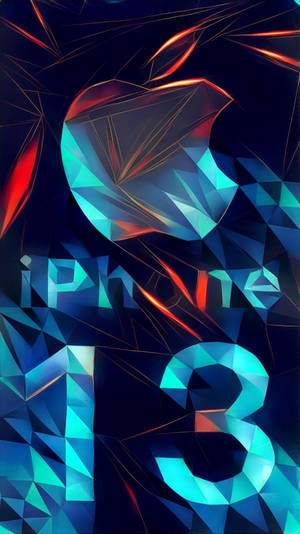 在深色背景上以發光的藍色和紅色幾何切面呈現的iPhone 13標誌