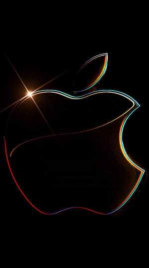 發光彩虹Apple標誌，黑色背景上帶星爆效果 — 圖案 壁紙