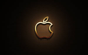 深色六角網格背景上的發光金色Apple標誌。