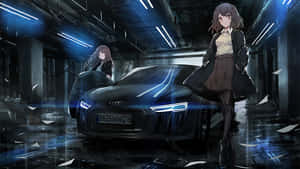 動漫少女與汽車背景 — 動漫車 壁紙
