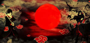 兩位動漫戰士在紅日下，伴隨烏雲和飛翔的烏鴉戰鬥。