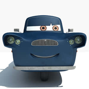 藍色復古動畫車，帶有笑臉和圓眼睛
