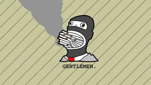 卡通忍者拿著香煙,有煙霧和文字「GENTLEMEN」