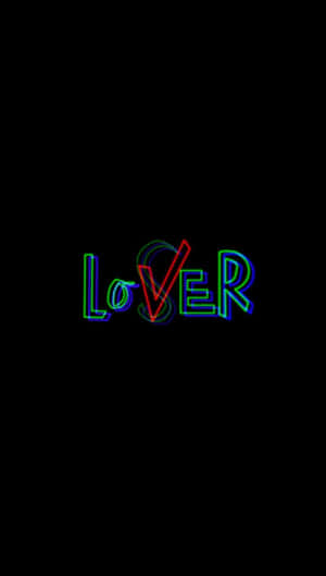 黑色背景上帶有心形 O 的霓虹發光文字「LOVER」。
