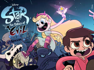 Star 和 Marco 在星空下用魔法與怪物戰鬥。