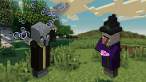 兩個Minecraft女巫在草地上施展法術。 — 女巫 GIF 壁紙