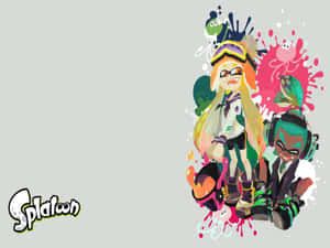 兩個Splatoon角色穿著彩色裝備，帶有墨水噴濺。 — Splatoon GIF 壁紙