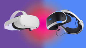 兩個VR頭戴式顯示器漂浮在色彩繽紛的漸變背景上。 — 螢幕保護 壁紙