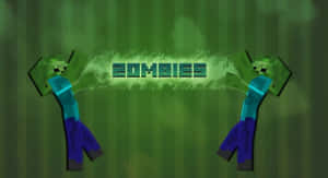 兩個Minecraft喪屍手持發光綠色「ZOMBIES」標誌。 — 喪屍 GIF 壁紙