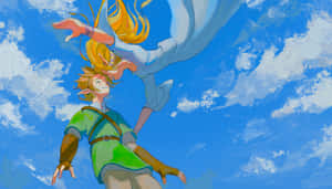 兩個動漫角色在藍天白雲中漂浮。 — 薩爾達 GIF 壁紙