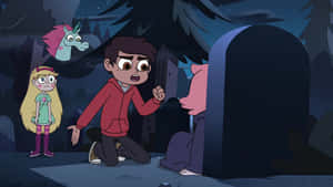兩個小孩和一隻獨角獸在黑暗的森林墓地中遇到鬼魂。 — 星蝶公主 壁紙