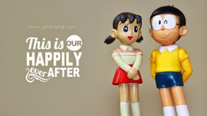 多啦A夢和靜香的動漫公仔，附有文字「This is OUR HAPPILY ever AFTER」。 — 情侶 GIF 壁紙