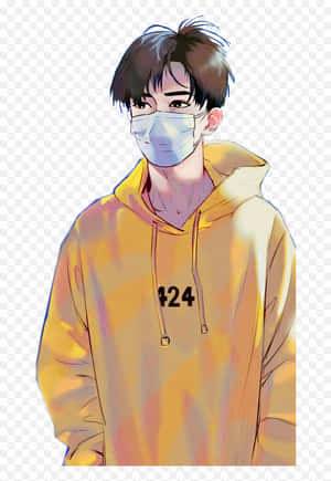 年輕動漫男子身穿黃色連帽衫戴口罩 — 動漫擁抱 GIF 壁紙