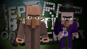 兩個像素風格的Minecraft角色在夜晚的草地上站立。 — 女巫 GIF 壁紙