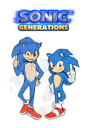 兩個索尼克角色在Sonic Generations標誌下豎起大拇指。 — 超音鼠 壁紙