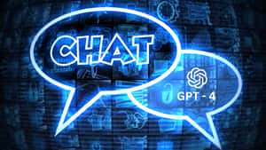 標有CHAT和GPT-4的發光藍色對話氣泡，位於數字科技背景上。 — Pixel 4 壁紙