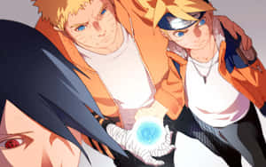三個動畫角色，其中一個拿著發光的藍色球體。 — Naruto and hinata GIF 壁紙