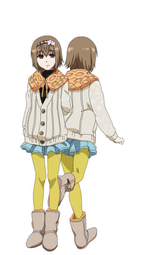 兩個穿著冬季服裝的動漫女孩背對背站著。 — 東京喰種角色 壁紙