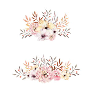 兩個水彩花束，帶有粉紅蜜桃和金色花朵，白色背景。 — Tumblr 文青風格 壁紙