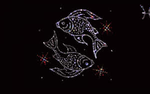 兩條由水晶製成的魚在星空下發光。 — 雙魚座 GIF 壁紙