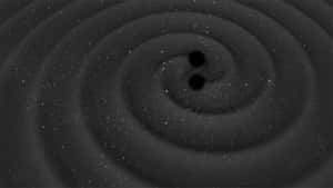 兩個黑洞在充滿恆星的旋轉宇宙漩渦中運行。 — 低對比度 壁紙