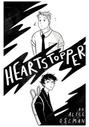 兩名身穿校服的青少年男孩在黑色閃電和標題 Heartstopper 中向上仰望。 — iPad Pro 11 壁紙