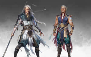 兩名動漫風格的奇幻戰士身著精細盔甲，準備戰鬥。 — 1280x800 壁紙