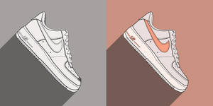 兩對插圖Nike Air Force 1波鞋，一對輪廓，另一對珊瑚色剔號，背景柔和。 — 卡通鞋 壁紙