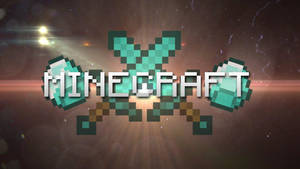 Minecraft 標誌，鑽石劍交叉放置於星空宇宙場景中。