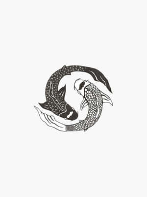 黑白錦鯉形成太極符號，鱗片細節豐富。 — Kindle 壁紙