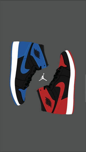 兩對Air Jordan運動鞋，一藍一紅，漂浮在灰色背景上 — Air Jordan GIF 壁紙