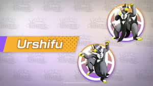 兩隻 Urshifu 寶可夢角色喺紫色 Pokémon Unite 背景上嘅圓形框架內做出動作姿勢。