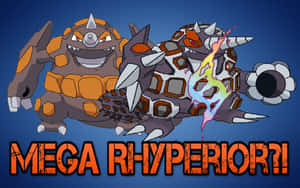 兩隻Mega Rhyperior寶可夢在戰鬥中，帶有發光的能量效果。 — 史詩 壁紙